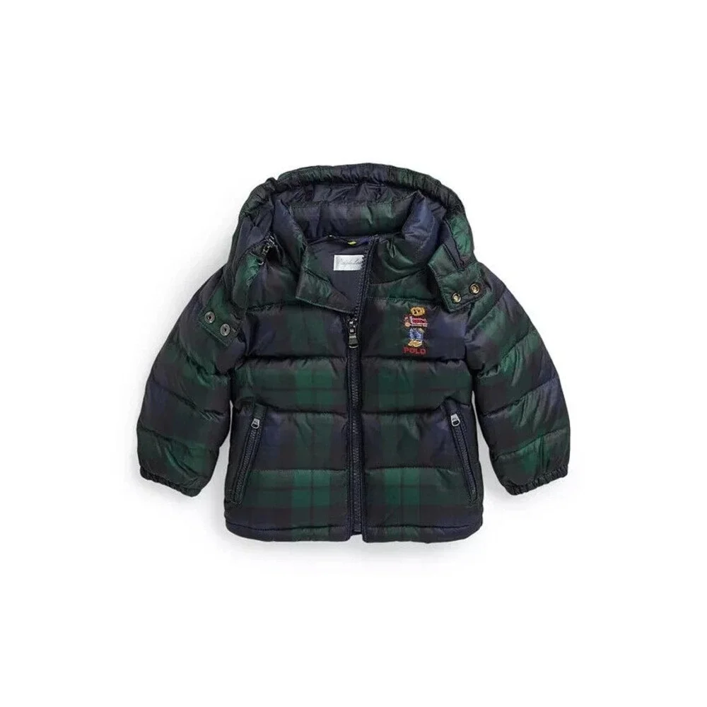 Polo Ralph Lauren Baby Boys Polo Bear Plaid Down Hooded Jacket Size 12 Months 12
